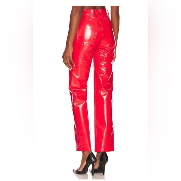 Agolde Recycled Leather 90's Pinch Waist Jeans in Chilli Patent 26 NWOT Revolve - Picture 3 of 4